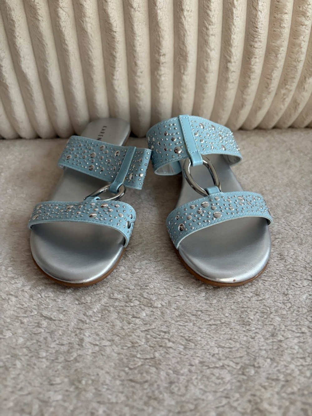 Karen Scott Pale Blue Crystal-Stud Slide Sandals